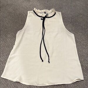 Jella Couture - Cream Sheer Sleeveless Ruffled Blouse with Tie Front